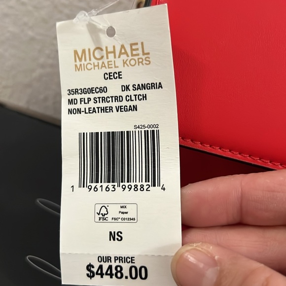 🌸MICHAEL KORS CECE MEDIUM VEGAN LEATHER SHOULDER CROSSBODY CLUTCH in DK Sangria - Picture 15 of 16